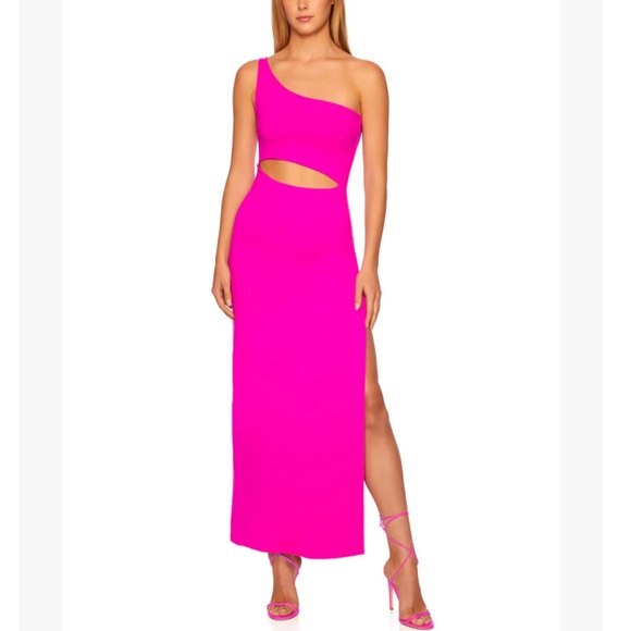 SUSANA MONACO One-Shoulder Maxi Dress High Slit Neon Pink Glo Size Small NWT - Picture 1 of 6